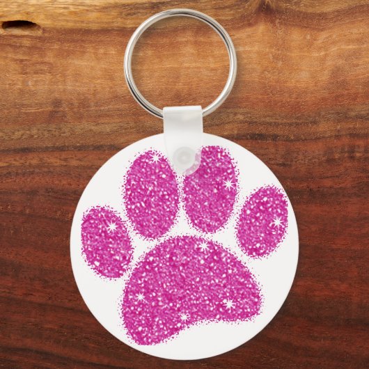 Rosa Glitzer Dog Pawprint Schlüsselanhänger (Rückseite)