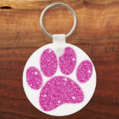 Rosa Glitzer Dog Pawprint Schlüsselanhänger (Vorderseite)
