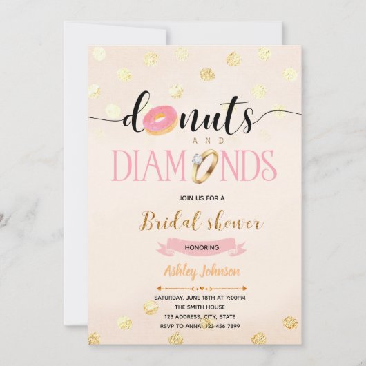 Rosa Glitzer Donuts und Einladung zu Diamanten (Vorderseite)