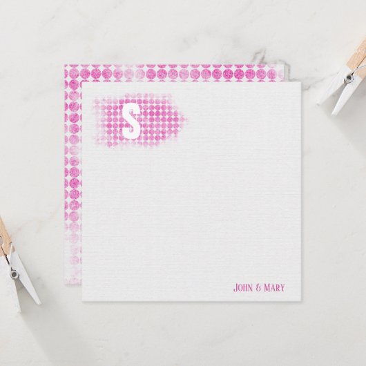 Rosa Glitzer Dots Monogramm Karte (Vorderseite/Rückseite Beispiel)