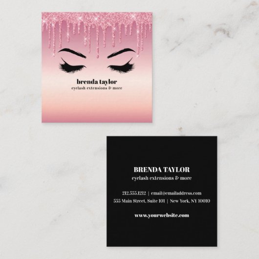 Rosa Glitzer Dripps Eyelash Browbar beruflich Quadratische Visitenkarte (Vorne/Hinten)