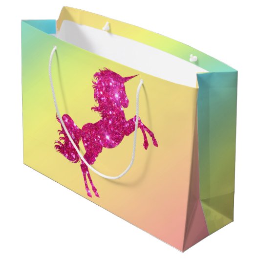 Rosa Glitzer Einhorn Große Geschenktüte (Rückseite Schrägansicht)