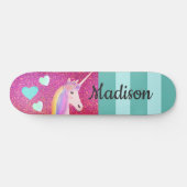 Rosa Glitzer Einhorn Herz Kinder Personalisiert Skateboard (Horizontal)