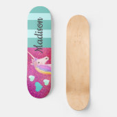 Rosa Glitzer Einhorn Herz Kinder Personalisiert Skateboard (Vorderseite)