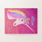 Rosa Glitzer Einhorn Regenbogen Magische Kinder Puzzle (Horizontal)