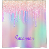 Rosa Glitzer Einhorn-Regenbogenfarben, Monogramm Duschvorhang (Vorderseite)