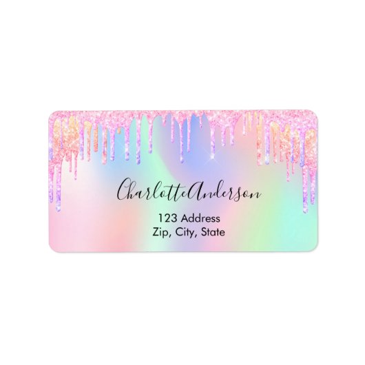 Rosa Glitzer Einhorn-Regenbogenglitterie Adressaufkleber (Vorne)