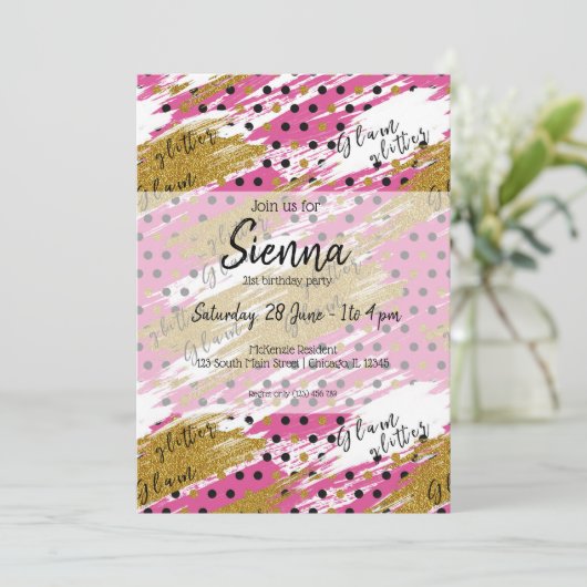 Rosa Glitzer Einladung (Stehend Vorderseite)