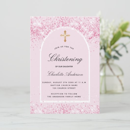 Rosa Glitzer Einladung (Stehend Vorderseite)