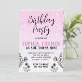 Rosa Glitzer - Einladung zum Geburtstag (Stehend Vorderseite)
