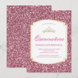 Rosa Glitzer Einladungen Quinceañera
