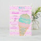 Rosa Glitzer Eiscreme zum Geburtstag Einladung (Stehend Vorderseite)