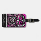 Rosa Glitzer Elegante Black Girly Travel Bird Owl Gepäckanhänger (Vorderseite horizontal)