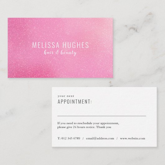 Rosa Glitzer Erinnerung Terminkarte (Vorne/Hinten)