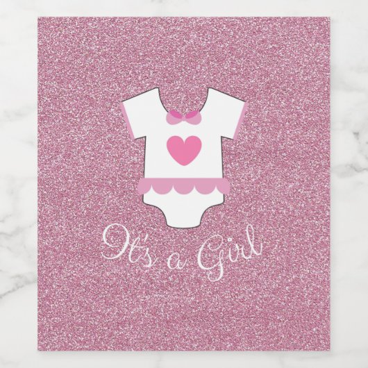 Rosa Glitzer Es ist ein Mädchen Weinetikett (Einzelnes Label)