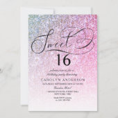 Rosa Glitzer Extravagantes Script Sweet 16 Geburts Einladung (Vorderseite)