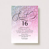 Rosa Glitzer Extravagantes Script Sweet 16 Geburts Einladung