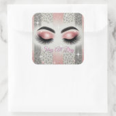 Rosa Glitzer Eyelashes Quadratischer Aufkleber (Tasche)