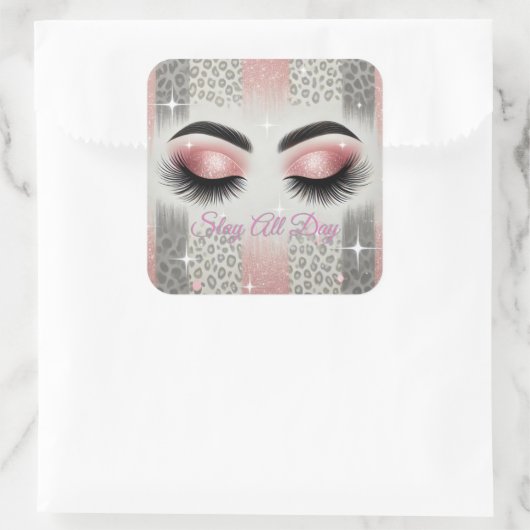 Rosa Glitzer Eyelashes Quadratischer Aufkleber (Tasche)