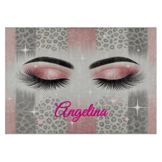 Rosa Glitzer Eyelashes Schneidebrett (Vorderseite)