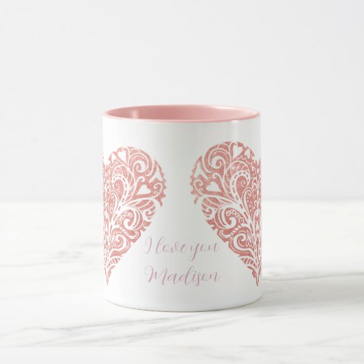 Rosa Glitzer Filigree Personalisiert Valentine Tas Tasse (Zentrum)