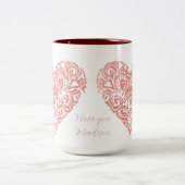 Rosa Glitzer Filigree Personalisiert Valentine Tas Zweifarbige Tasse (Mittel)