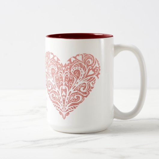 Rosa Glitzer Filigree Personalisiert Valentine Tas Zweifarbige Tasse (Rechts)