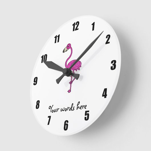 Rosa Glitzer Flamingo Runde Wanduhr (Winkel)