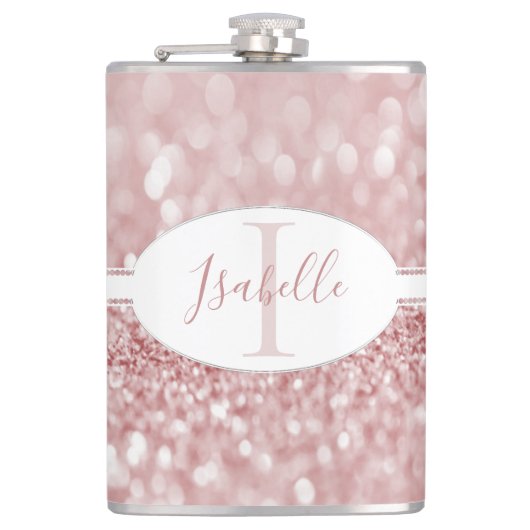 Rosa Glitzer - Flasche personalisieren Flachmann (Vorderseite)