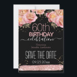 Rosa Glitzer Floral 60. Geburtstag Save the Date I Einladung<br><div class="desc">Imitate Gold Glitzer und rosa Blumenrand. Alle Texte sind individuell einstellbar und lassen sich für Ihr eigenes Party leicht ändern. Sehr elegantes Design aus dem 60. Jahrhundert. Datum freihalten</div>