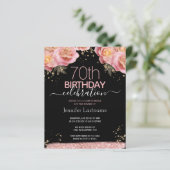 Rosa Glitzer Floral 70. Geburtstag Einladungen (Stehend Vorderseite)