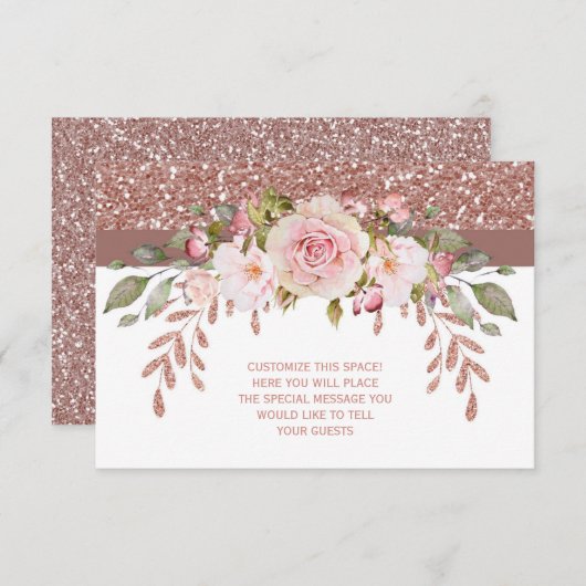 Rosa Glitzer floral Begleitkarte (Vorne/Hinten)