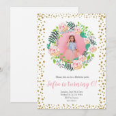 Rosa Glitzer Floral Confetti | Mädchen zum Geburts Einladung (Vorne/Hinten)