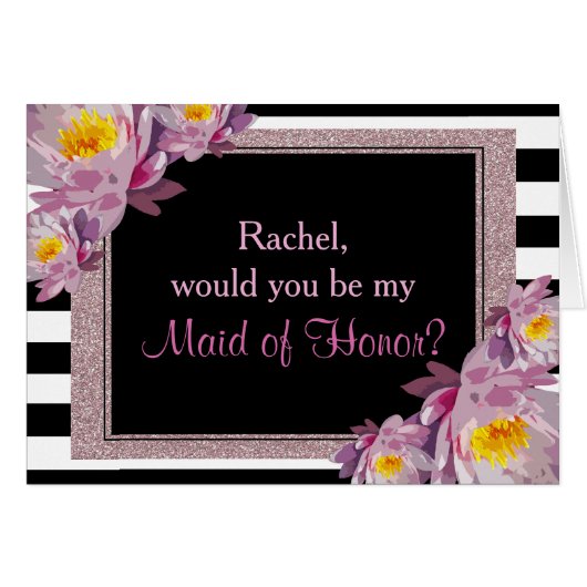 Rosa Glitzer Floral werden Sie meine Trauzeugin se (Vorderseite (Horizontal))