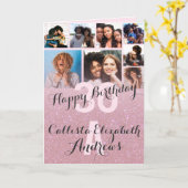 Rosa Glitzer Foto Collage Happy Birthday Karte (Gelbe Blume)