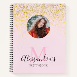 Rosa Glitzer Foto Monogram Sketchbook Editor Notizblock