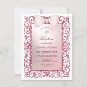 Rosa Glitzer Frame Bow Taufe Einladung (Vorderseite)