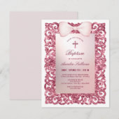 Rosa Glitzer Frame Bow Taufe Einladung (Vorne/Hinten)