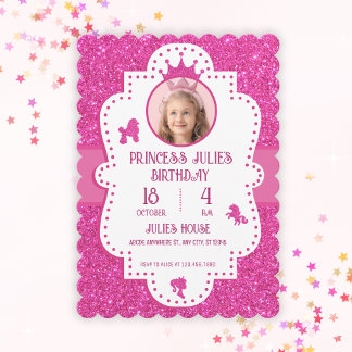 Rosa Glitzer funkelt Prinzessin Geburtstag Einladung