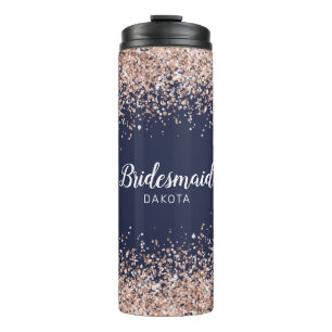 Rosa Glitzer für den Namen der Blaue Bridmaid von  Thermosbecher