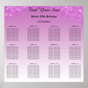 Rosa Glitzer Geburtstag Alphabetischer Sitzplan Poster