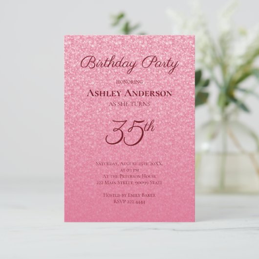 Rosa Glitzer Geburtstag Einladung (Stehend Vorderseite)