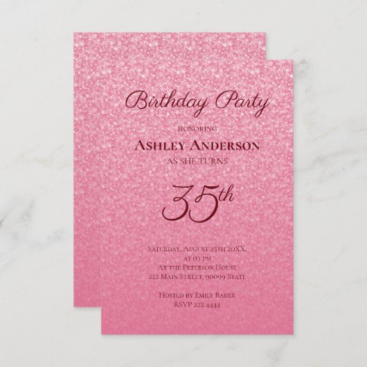 Rosa Glitzer Geburtstag Einladung (Vorne/Hinten)