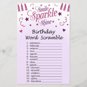 Rosa Glitzer Geburtstag Word Scramble Game