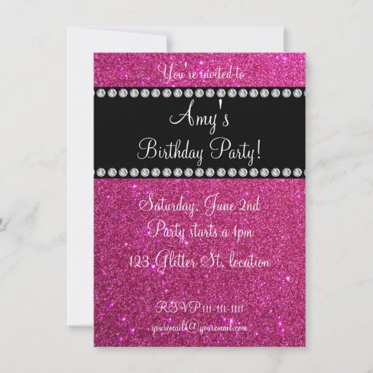 Rosa Glitzer Geburtstagseinladung Einladung (Vorderseite)