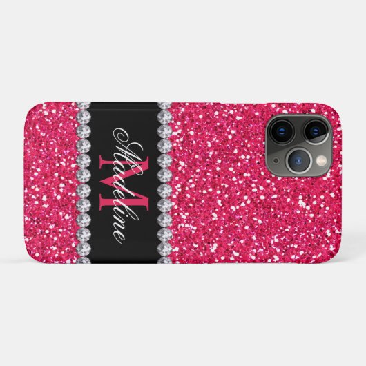 Rosa Glitzer, Gem, Mit Monogramm Case-Mate iPhone Hülle (Rückseite (Horizontal))