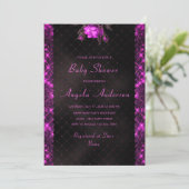 Rosa Glitzer Gerahmt Baby Girl Dusche Einladung (Stehend Vorderseite)