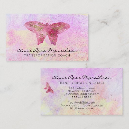 *~* Rosa Glitzer Gilde Pastel Fantasy Butterfly Visitenkarte (Vorne/Hinten)