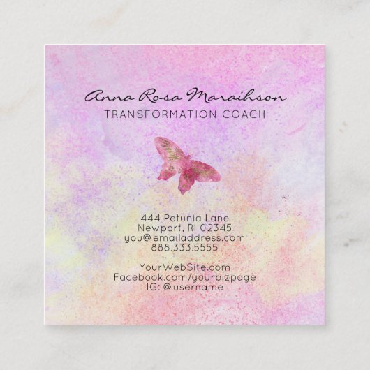 *~* Rosa Glitzer Gilded Butterfly Pastell Fantasy Quadratische Visitenkarte (Rückseite)