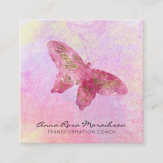 *~* Rosa Glitzer Gilded Butterfly Pastell Fantasy Quadratische Visitenkarte (Vorderseite)